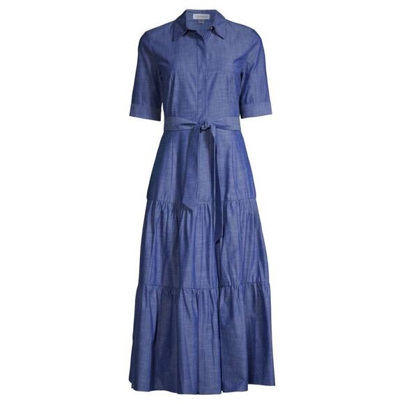 NWOT Calvin Klein Womens 18W Plus Size Blue Belted Tiered Shirt Dress Cotton - Picture 2 of 10